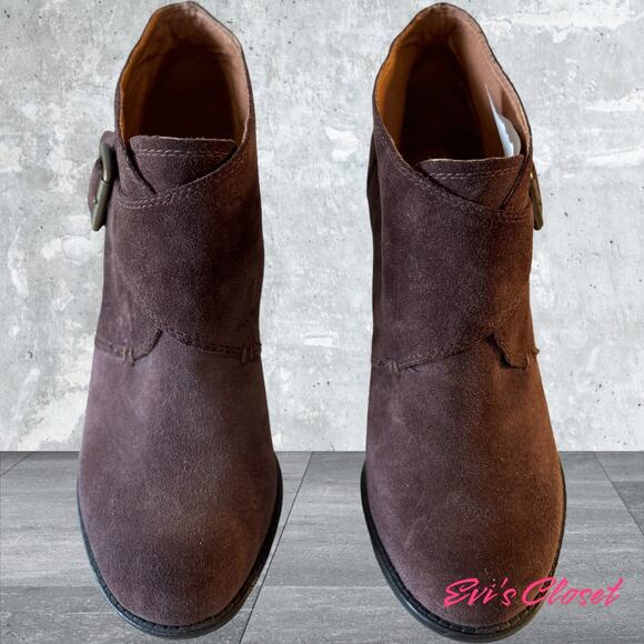 Lucky Brand Women's Ankle Boot Size 10 Slip On Brown Suede Round Toe Booties - Picture 2 of 14